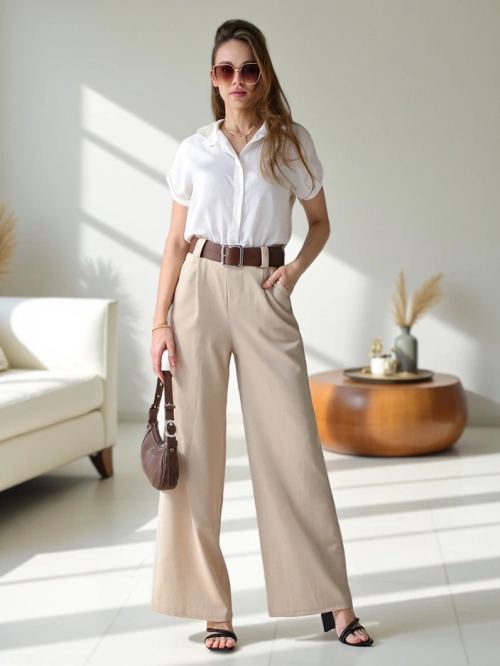 Royalfashion Жіночі широкі штани з поясом