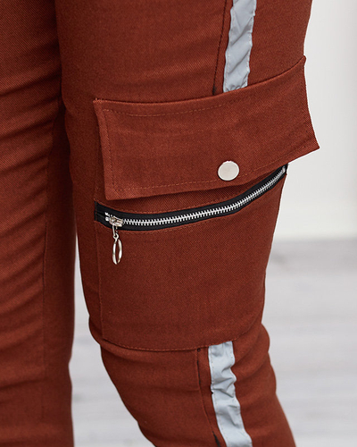 Braune Cargohose für Damen mit reflektierenden Streifen - Kleidung