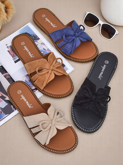 Royalfashion Damen Ballerinasandalen mit Schleife Gerber