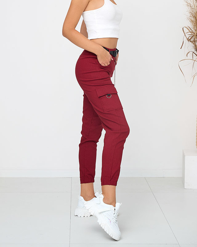 Бордові утеплені штани карго з кишенями - Одяг