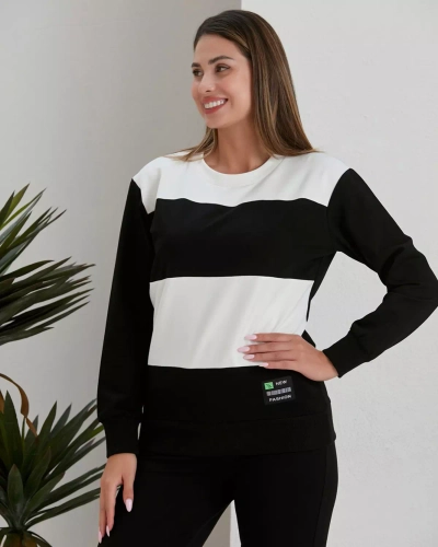 Royalfashion Schwarzes gestreiftes Damen-Sweatshirt-Set