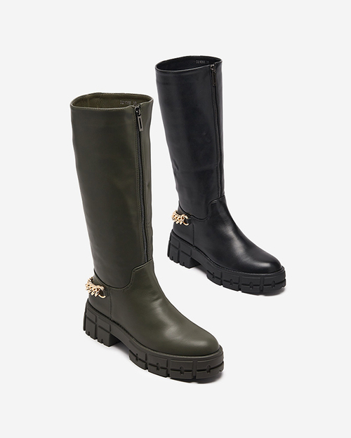 Темно-зелені жіночі неутеплені чоботи з еко-шкіри Verola