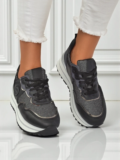 Damen-Sneakers Callista Nero mit 4 cm Plateau, ökologisches Leder