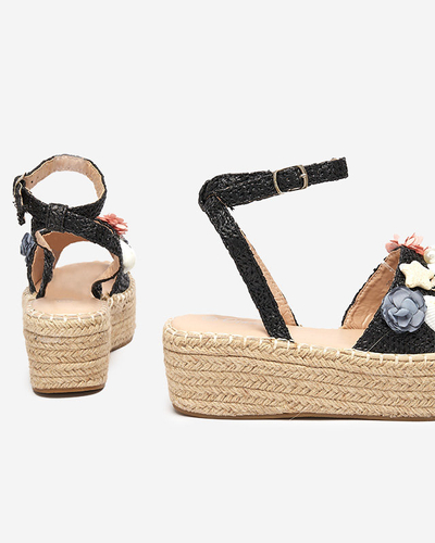 Schwarze Damensandalen a'la Espadrilles mit dekorativem Obermaterial Soramis - Footwear