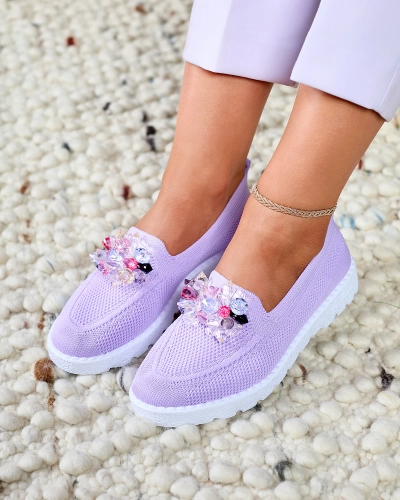Royalfashion Lila Damen verzierte Halbschuhe Enweta