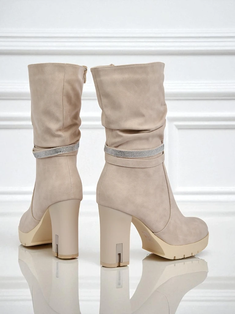 Matte Damen Stiefeletten mit Blockabsatz Ashen Bloom