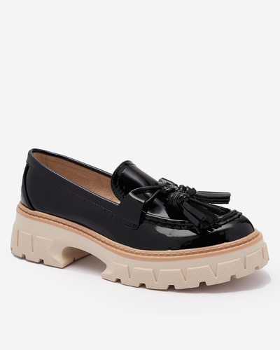 Чорні лаковані жіночі мокасини з китицями Kaipo- Footwear