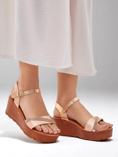 Royalfashion Damen Wedgesandalen mit Strass und Glitter Aurora Glow
