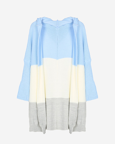 Langer Cape-Pullover für Damen in Blau, Creme und Grau - Kleidung