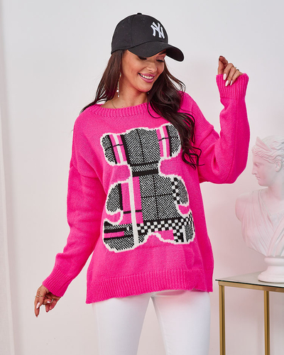 Royalfashion Neonrosa Damen-Teddybär-Pullover