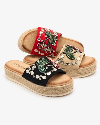 Royalfashion Rote verzierte Damen-Flip-Flops mit dicker Sohle Avadeka