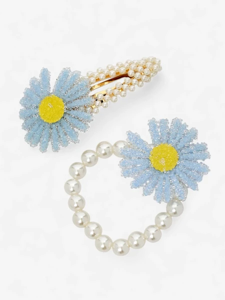 Royalfashion Set aus Haarklammern und Haargummis mit Flora Perla Blume