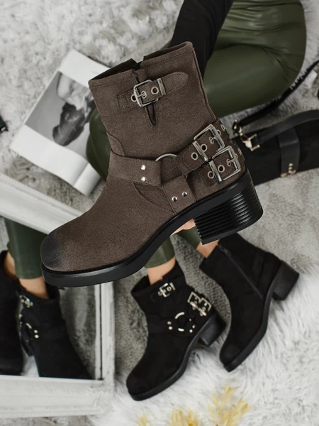 Damenstiefeletten aus Öko-Wildleder mit Schnallen Valtos