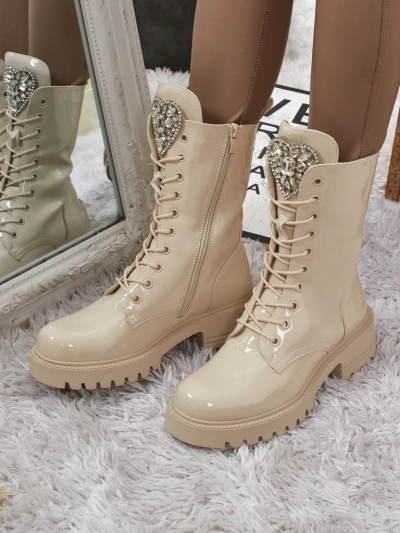 Lackierte Damenstiefeletten mit Schnürung Emelune