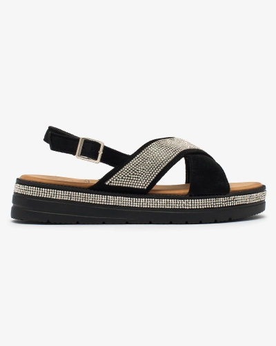 Royalfashion Schwarze Damen-Sandalen aus Öko-Wildleder mit Zirkonen Trikys