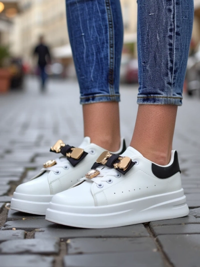 Royalfashion Damen Plattform-Sneaker mit Schleife Genimma