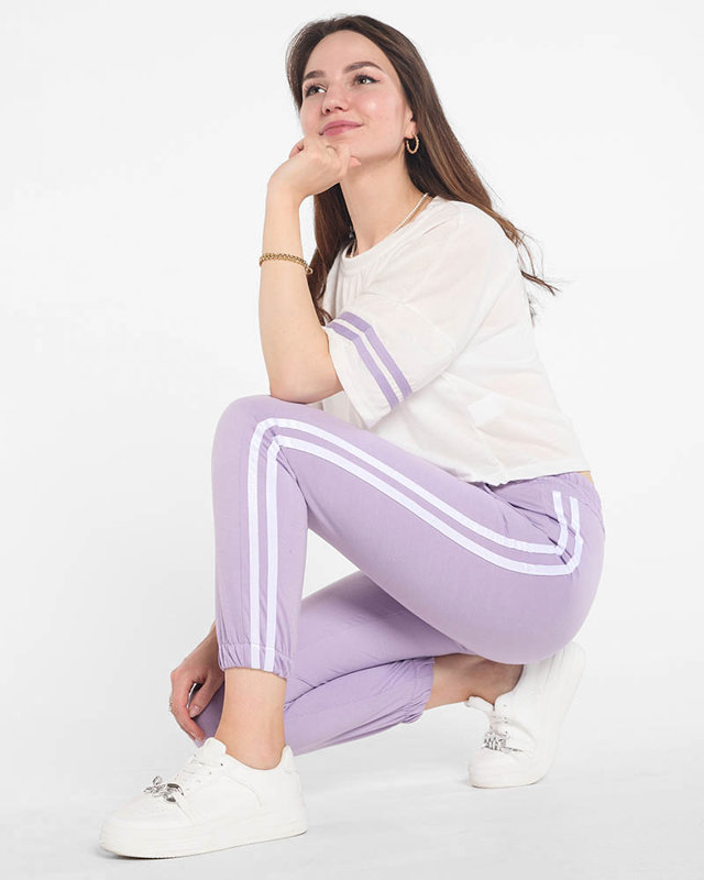 Violett-weißer Damen-Sport-Trainingsanzug mit Streifen - Kleidung