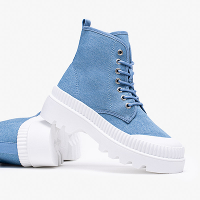 Blaue Damenstiefeletten mit flachem Absatz Roulle - Schuhe