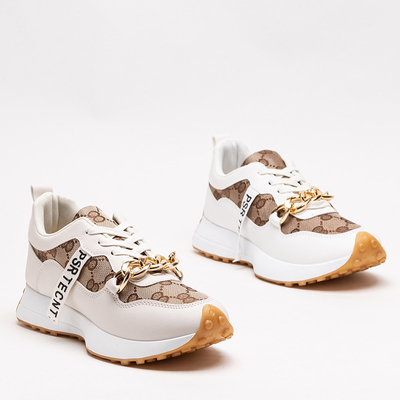 OUTLET Біло-коричневі жіночі кросівки з принтом Philly-Fotwear