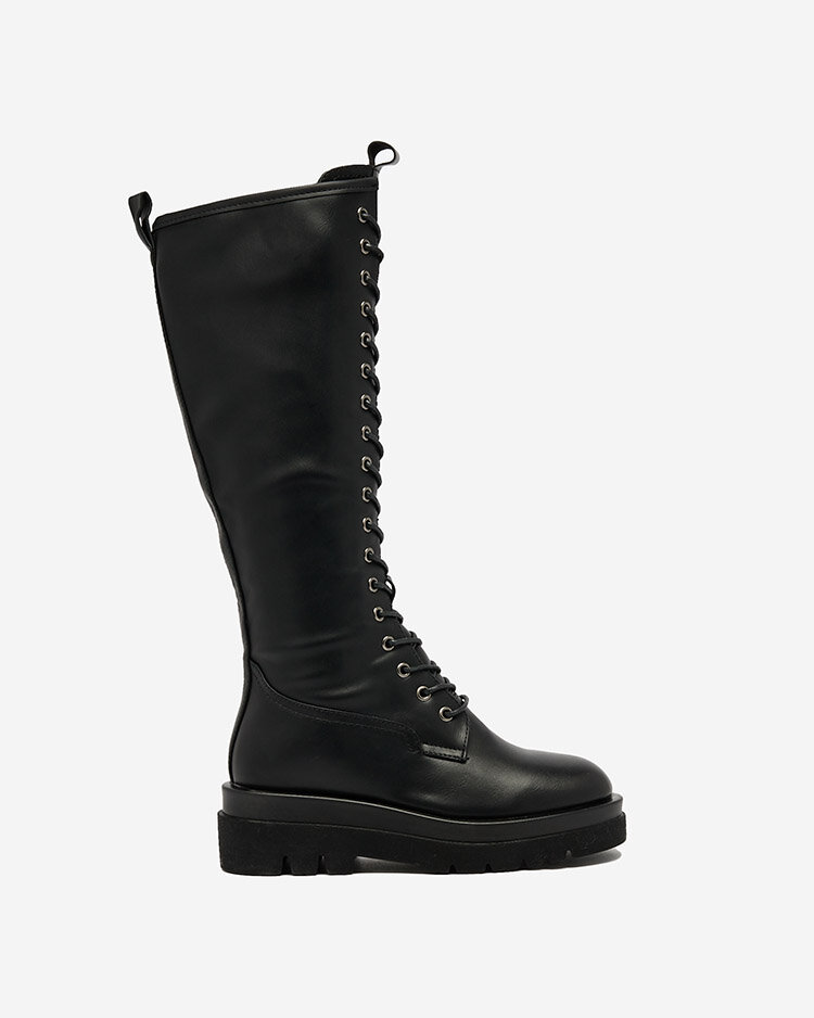 Royalfashion Schwarzer Damenschnürstiefel Decovbo