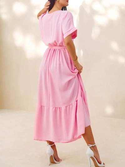 Royalfashion Damen-Midikleid mit kurzen Ärmeln und dekorativen Knöpfen