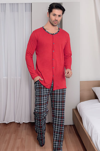 Royalfashion Baumwoll-Herren-Pyjama im Karomuster