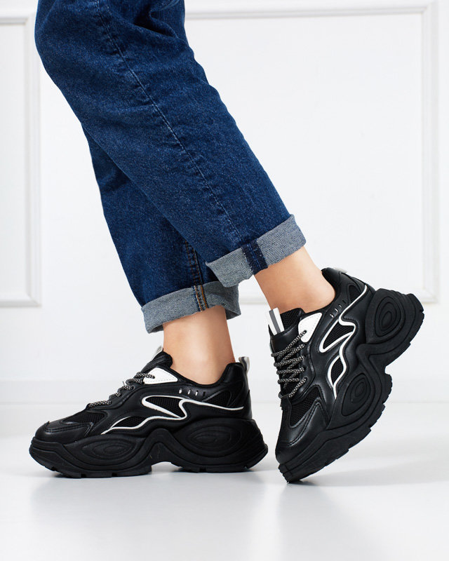 Schwarze Damen-Plateau-Sneaker mit weißen Oirana-Einsätzen - Footwear