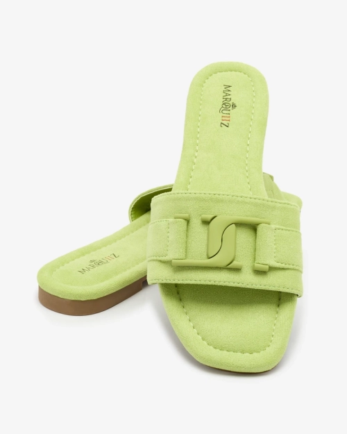Жіночі шльопанці Royalfashion Неонові зелені з пряжкою Rydr