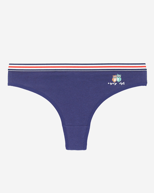 Marineblauer Damenstring mit Aufdruck - Unterwäsche