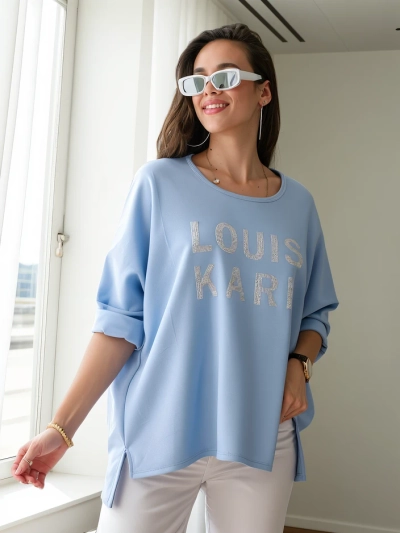 Royalfashion Damen Viskosebluse mit Strassaufschrift