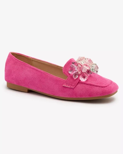 Royalfashion Neon pinke Damen Mokassins mit bunten Kristallen Setmika