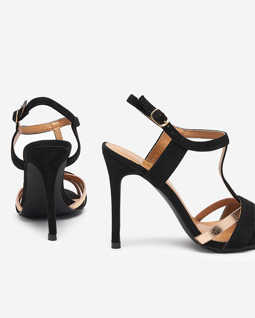 Чорні жіночі босоніжки на високому каблуці Isso-Shoes