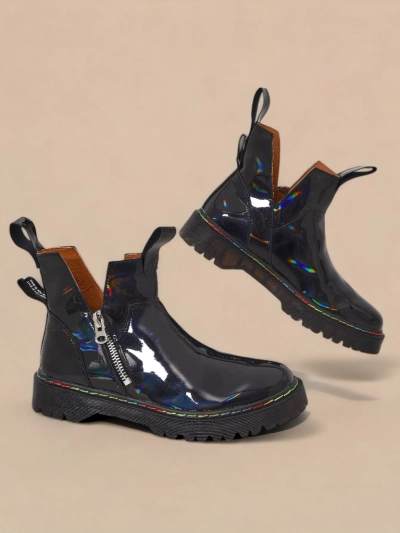 Schwarz lackierter Damenstiefel mit Reißverschluss Odeta - Schuhe