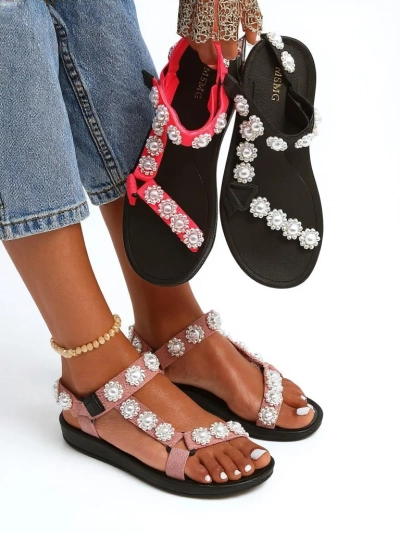 Сандалі Letitia Royalfashion рожеві на платформі - перлинні джети класичні