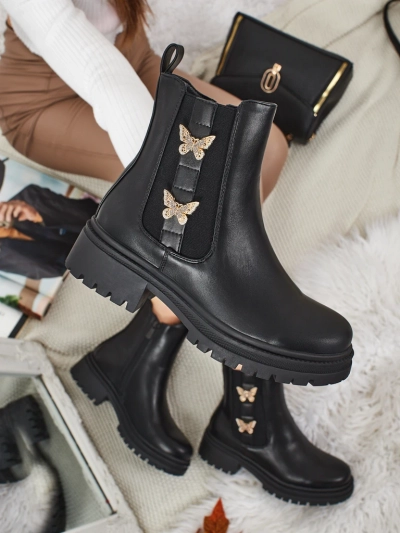 Öko-Leder Damenstiefeletten mit Schmetterlingen Bravelle