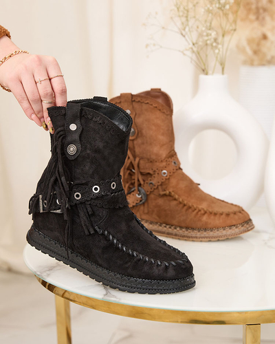 Royalfashion Schwarze Damenstiefel mit verstecktem Anker Dibisa