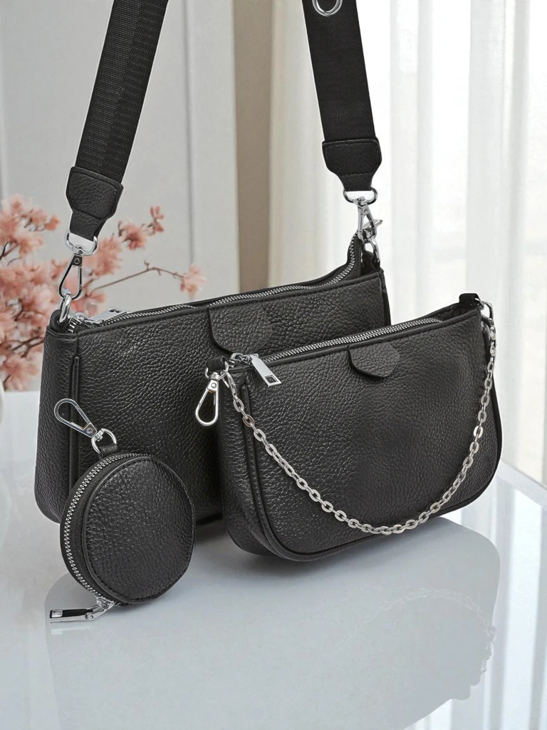 Multifunktionale Damenhandtasche Scylla in Schwarz aus Öko-Leder