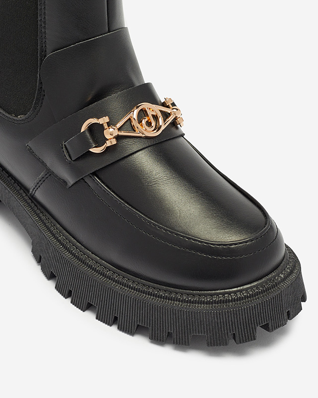 Schwarze isolierte Damenstiefel aus Kunstleder mit Fera-Dekoration - Schuhe