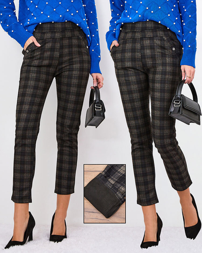 Royalfashion Коричневі жіночі утеплені лосини в клітинку