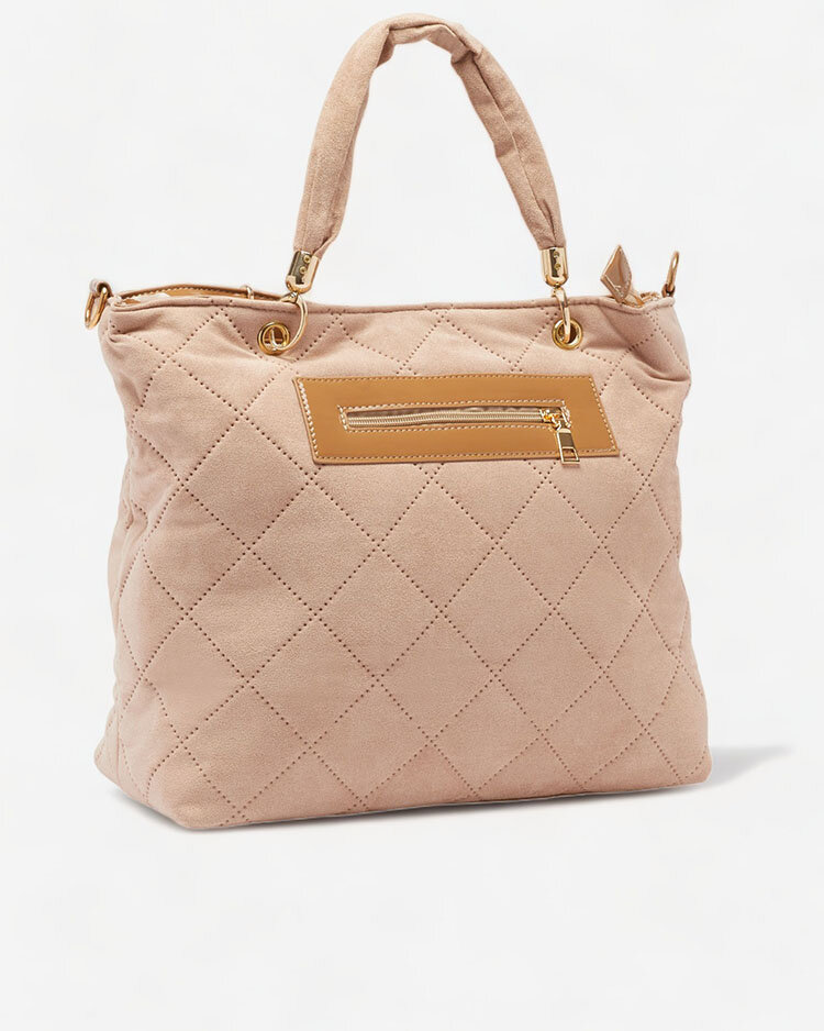 Royalfashion Beige Öko-Wildleder Damenhandtasche mit Patch