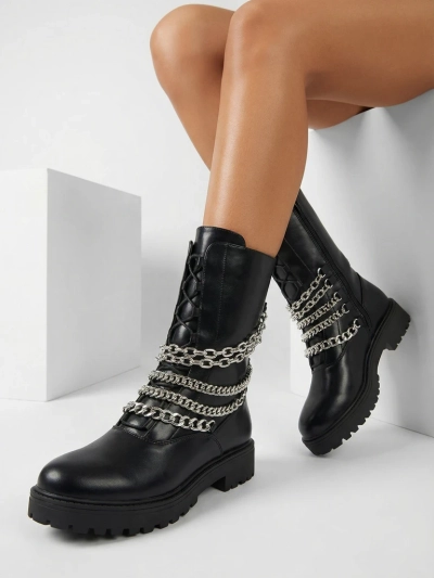 Royalfashion Damen Baggerstiefel in schwarz Goserre