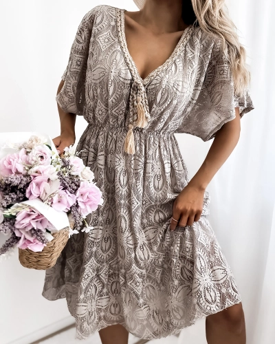 Royalfashion Жіноча мереживна сукня до коліна кольору хакі