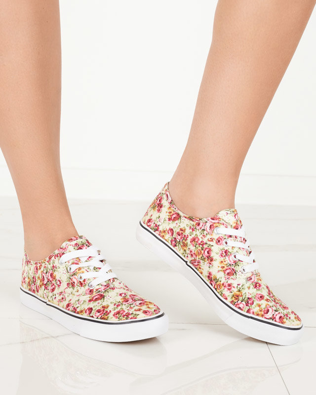 Cremefarbene Damen-Sneaker mit Blumen Surfi - Footwear