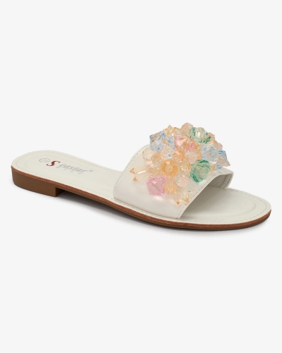 Royalfashion Weiße Damen Flip-Flops mit bunten Kristallen Bling Breeze