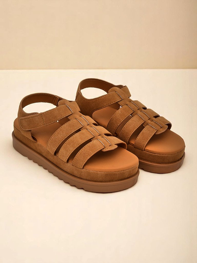Callista Camel Damen Plateausandalen von Royalfashion aus ökologischem Leder
