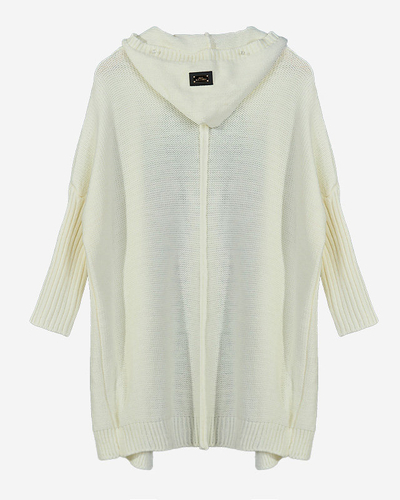 Weiße lange Cape-Strickjacke für Damen mit Kapuze - Kleidung