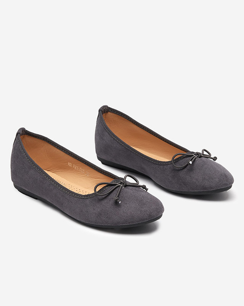 Темно-сірі еко-замшеві балерини з бантом Viassi. Взуття