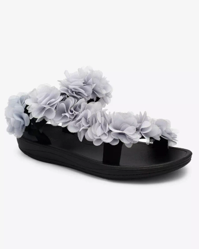 Royalfashion Graue Damensandalen mit Blumen Alferroy