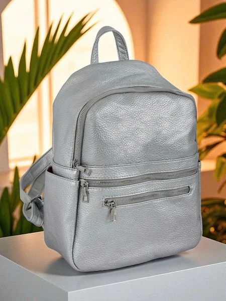 Aurora Luminosa Damen Rucksack Leder Silber Królewska Moda A4