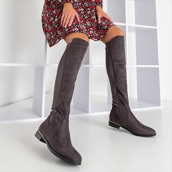 Graue Overknee-Stiefel für Damen mit flachen Absätzen von Conti - Shoes